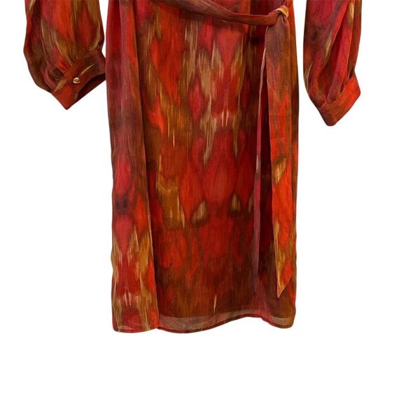 Banana Republic Women's Size 12 Red Ikat Long Sleeve Chiffon Dress - Picture 2 of 14
